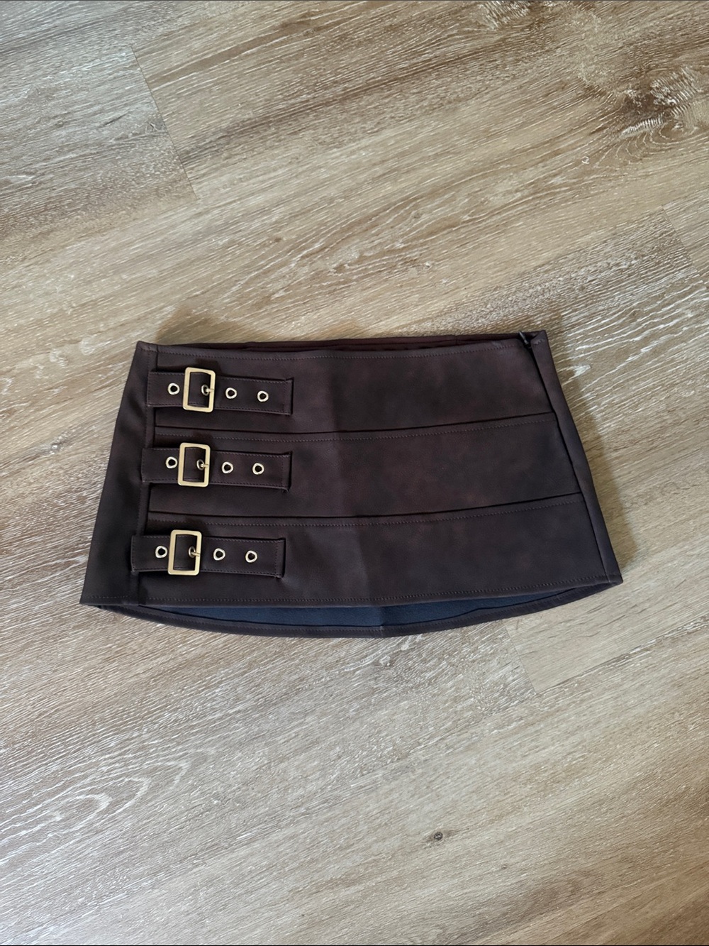 Dolls kill Generation kiss Faux Leather Dark Brown micro Mini Skirt with Buckles